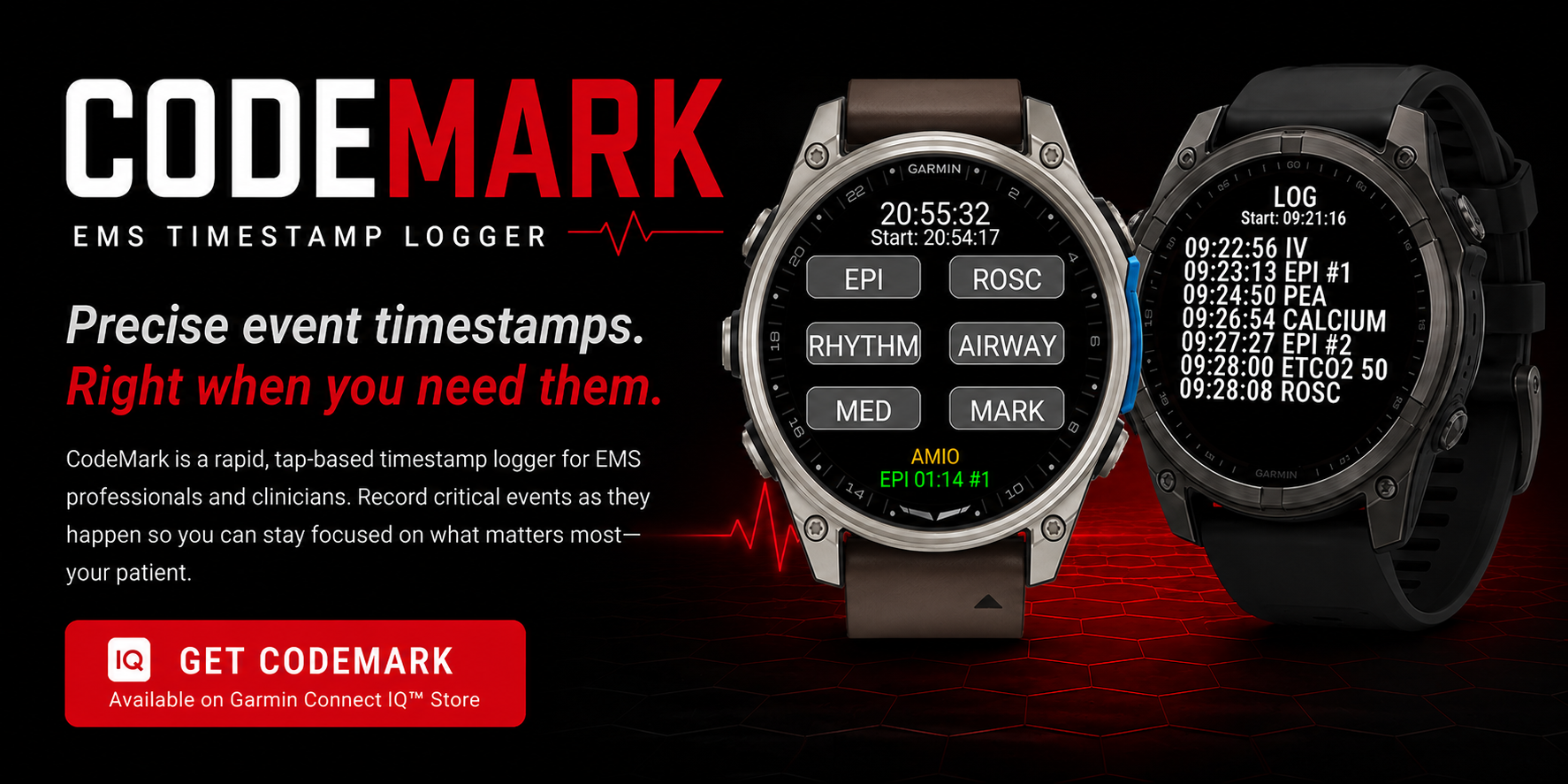 CodeMark EMS Timestamp Logger on compatible Garmin watches