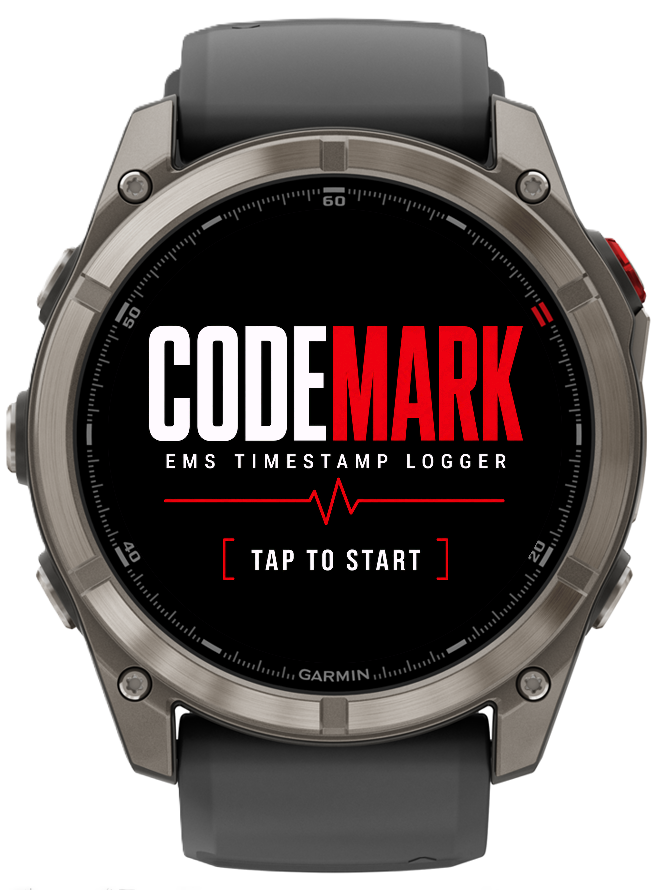 CodeMark main logo on a compatible Garmin watch